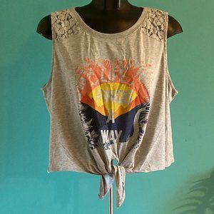 Cropped Tie Front Jurassic World Tank-Life Finds A Way